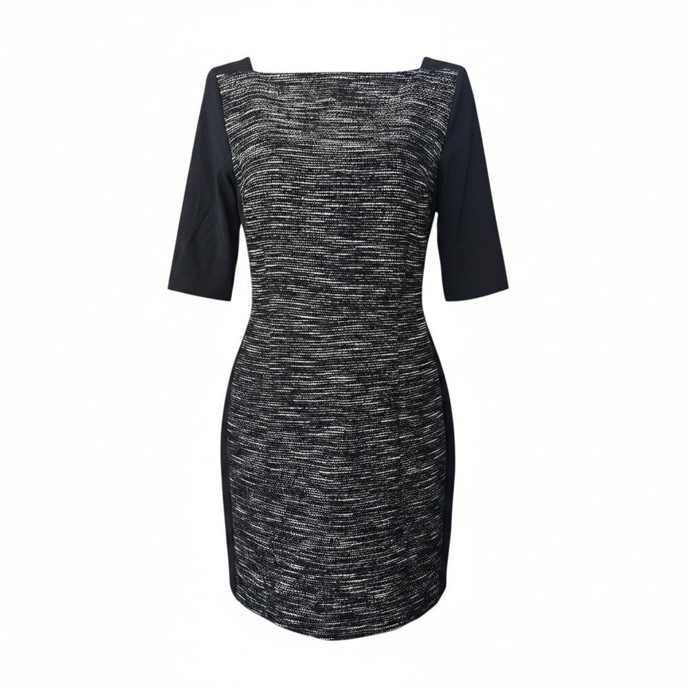 Tibi New York Tweed Sheath Dress Black White Colorblock Career Bodycon‎ Size 12